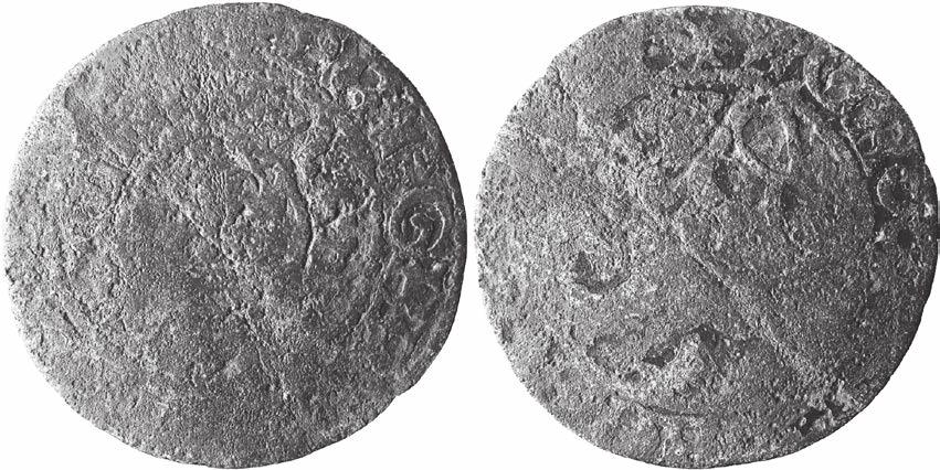 ČECHY, Vladislav II. Jagellonský (1471 1516) AE pražský groš dobové falzum (pocínovaný mosazný střížek) Lit.: Krajíc Chvojka 2007, 270, inv. č. 11817, poř. č. 2/2316. 2. 1,999 g; 27,2/27,7 mm (soukromá sbírka) 11 Druhá zkoumaná mince (č.