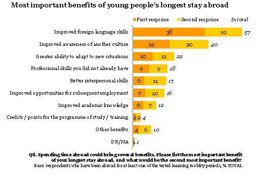 Širší záběr dovedností jako nejdůležitější přínos zahraničního pobytu Za nejzásadnější přínos zahraničních studijních pobytů a stáží mladí lidé považují širší záběr dovedností, kam patří například