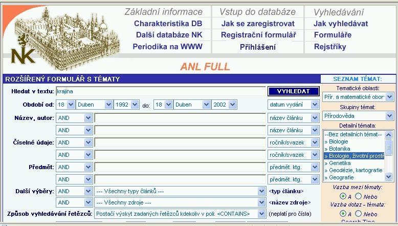 Dotaz v rozšířeném formuláři s tématy - topik