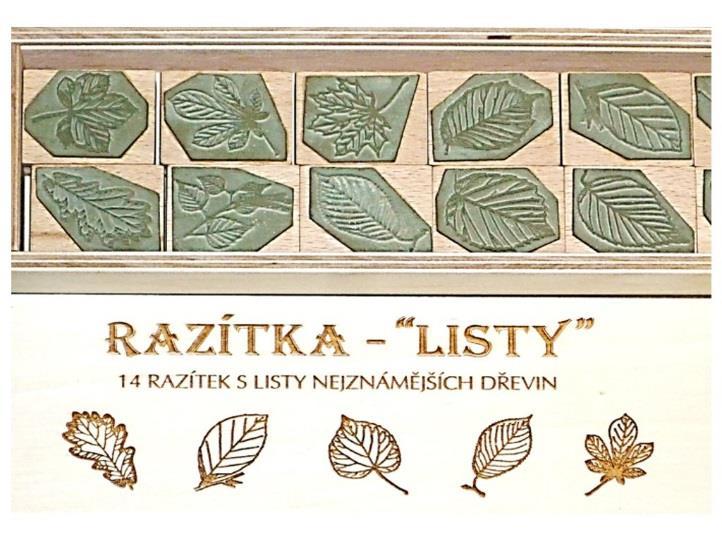 Razítka LISTY (14 razítek s listy nejznámějších dřevin) 860 Kč Kód 00197 14 razítek s listy nejznámějších dřevin (lípa, dub, buk, habr, jírovec, topol, bříza,