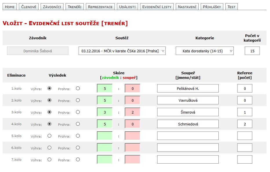 V kolonce Referee [počet] se uvádí pouze rozhodčí WKF nebo EKF. Národní a ostatní se nepočítá.