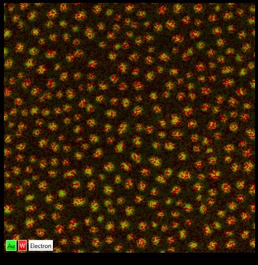 PŘÍLOHA A Mapa prvkového rozložení W povrchu se 100 nm Au nanotyčinkami při WD na konci Au nanotyčinek.