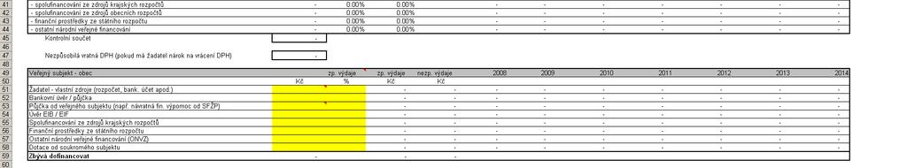 Ostatní nárdní veřejné financvání (Kč) [řádek 44]: Hdnta v plžce dpvídá údajům, které jsu zadány v relevantních řádcích v tabulkách Veřejný subjekt, Sukrmý  Kntrlní sučet (Kč) [buňka H45]: Zpracvatel