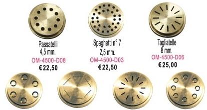 Spagetti 2,5 mm Tagliatelli 8 mm 4500-D08 4500-D03 4500-D06 Maccheroni 8,5 mm