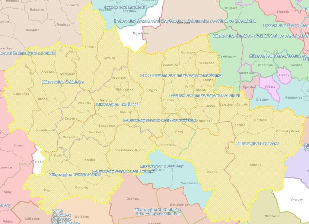 A. ANALYTICKÁ ČÁST A.1 CHARAKTERISTIKA ÚZEMÍ 1. Území Dobrovolný svazek obcí Severovýchod se rozprostírá na území 42 obcí okolo přirozeného centra regionu Města Kyjova.