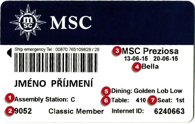 Platby na lodi a MSC karta MSC kartu najdete ve Vaší kajutě ihned po nalodění. Od té chvíle bude karta sloužit jako Vaše osobní identifikace při výstupu a nástupu na loď a jako klíč k Vaší kajutě.