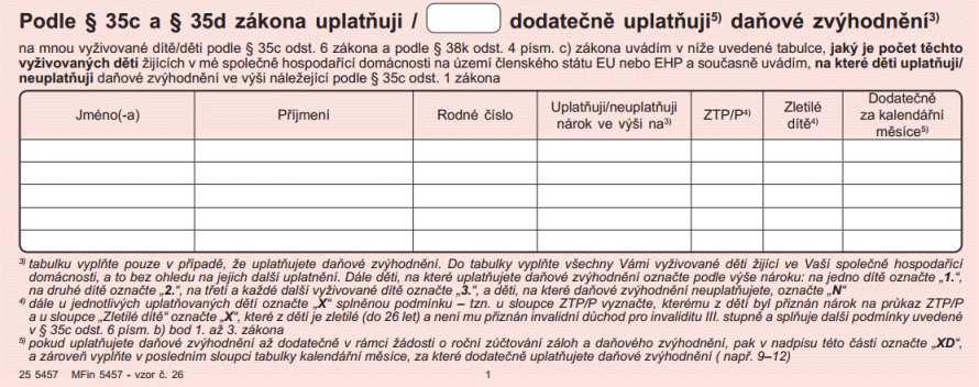 o daních z příjmů) odvislý od stanovení "pořadí" (první, druhé a třetí a další dítě).