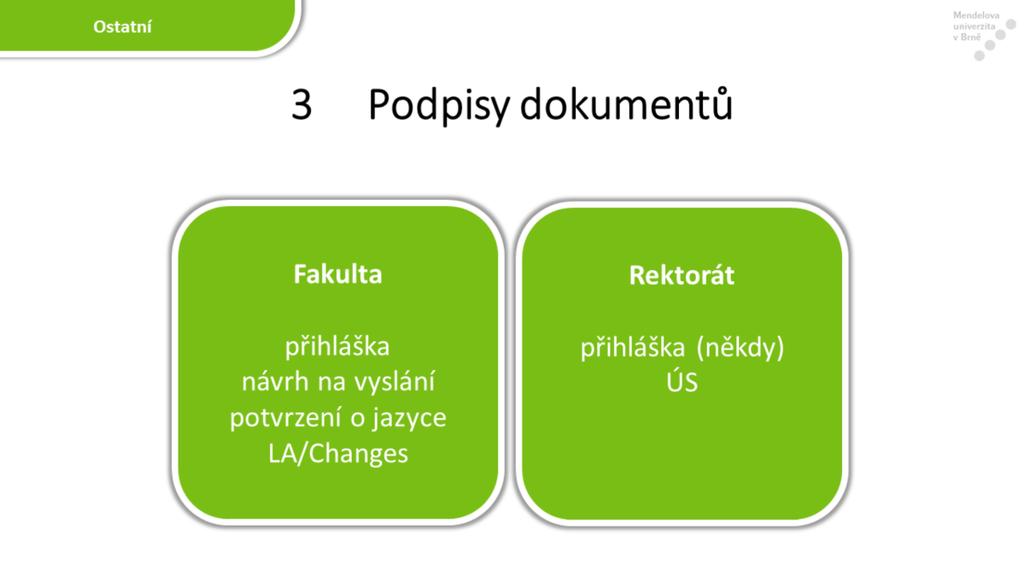 Tento slide slouží jako přehled pro usnadnění podpisů všech potřebných