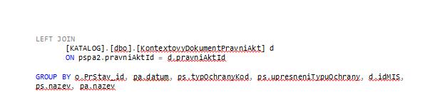 zdroje dat Databázový view pro výsledný seznam prvků, BEZ geometrie Základní rozřazení podle typů ochrany (SD, national monument record) Rozřazení dle druhu ochrany (cultural, settlement, monument)