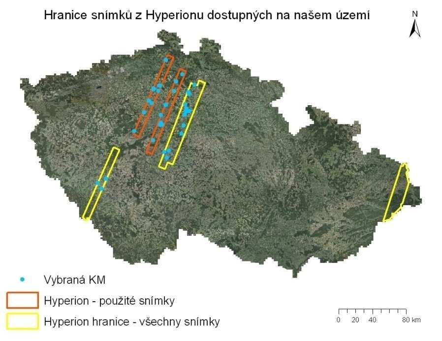 Hyperspektráln lní data - družicov icová vědecké mise NASA - Earth Observing-1 (EO-1), senzor Hyperion (Hyperspectral Imager) data obsahují 242 pásem (158 je kalibrovaných) se spektrálním rozsahem od