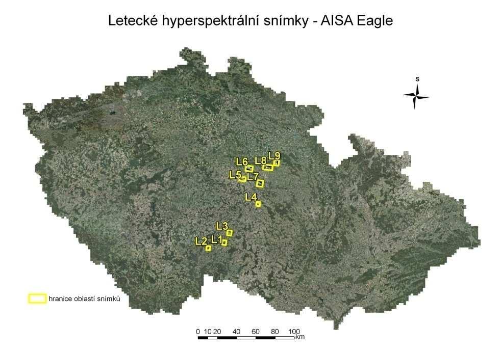 v projektu jsou zpracovávána také data z leteckého snímkování senzorem AISA Eagle maximální spektrální rozlišení senzoru je 2,4 nm prostorové 0,4 m až 6 m podle