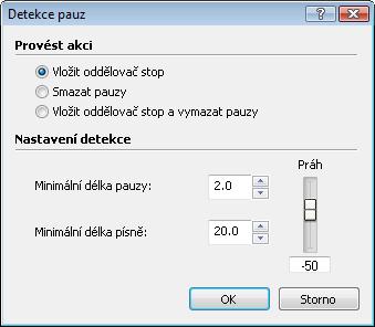 2.3 Okno Zjištění přestávky Nástroj Nero WaveEditor umožňuje provést automatické zjištění přestávky u zvukového souboru.