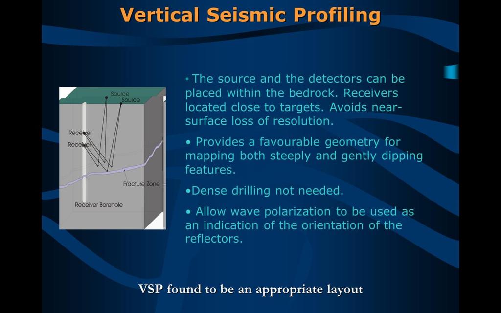 Obr. 3.14: Vertikální seismické profilování. Převzato z přednášky Cosma 2010, Finsko, Olkiluoto. 3.3. MAGNETOMETRIE Anomálie geomagnetického pole jsou způsobeny přítomností horninových typů a umělých objektů s kontrastními magnetickými vlastnostmi.