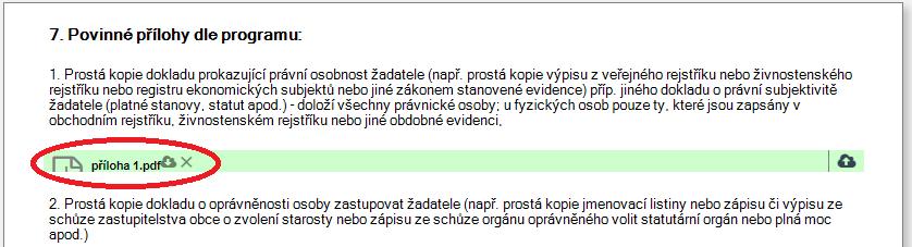 Soubor najdeme v počítači a klikneme na něj, jeho název zobrazí v poli Název souboru a přes tlačítko Otevřít jej přiložíte k žádosti.