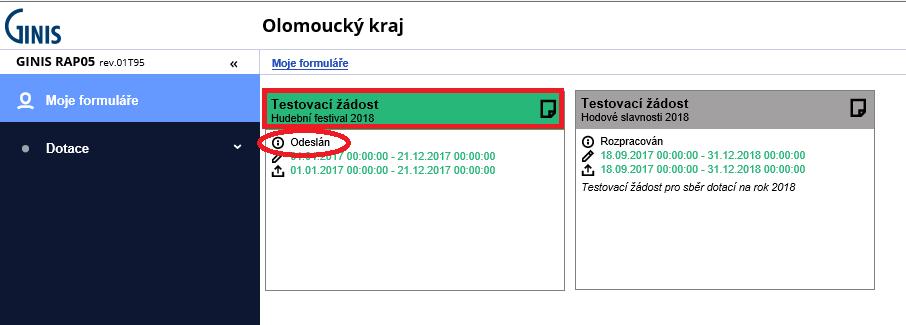 řádně vyplněno, objeví se hlášení o úspěšném podání. Pokud nejsou všechna pole řádně vyplněna, zobrazí se chybová hláška s informacemi, která část formuláře není vyplněna.