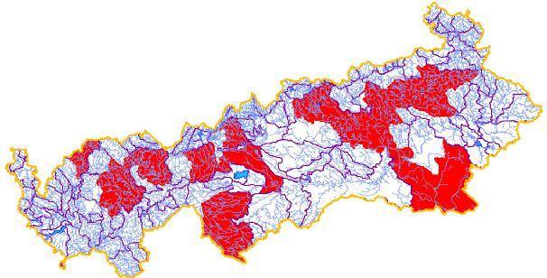 Mapa č. 12 - Vodní útvary zatížené vstupy nakládáním s nebezpečnými látkami nebo jejich vypouštěním 1.