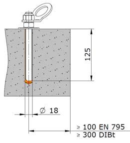 Bezpodmínečně dodržet originální návod výrobce lepidla! EAP SPAR-11-xxx Otvor Ø 18 mm vyvrtat do konstrukčního betonu do hloubky 125 mm. Jakost betonu min. C 20/25.