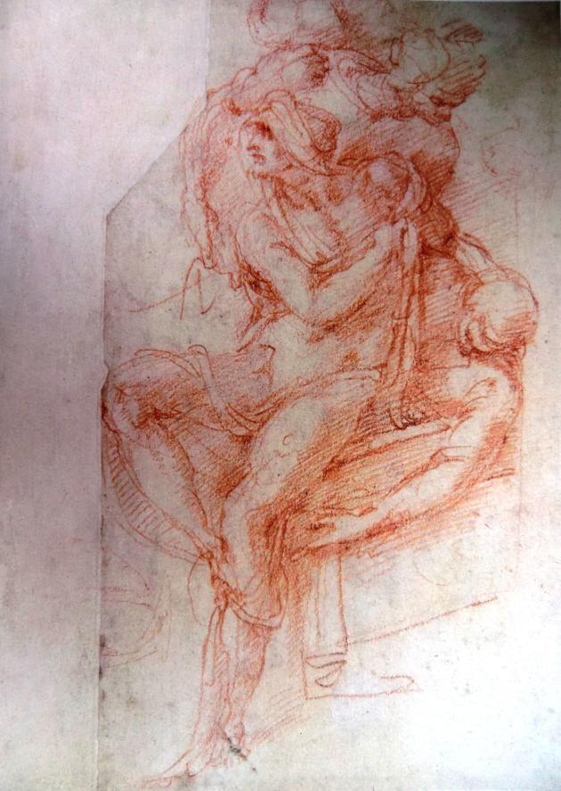 29. Studie pro Vzkříšení Lazara, Michelangelo Buonarroti, asi 1516-17, červená a černá