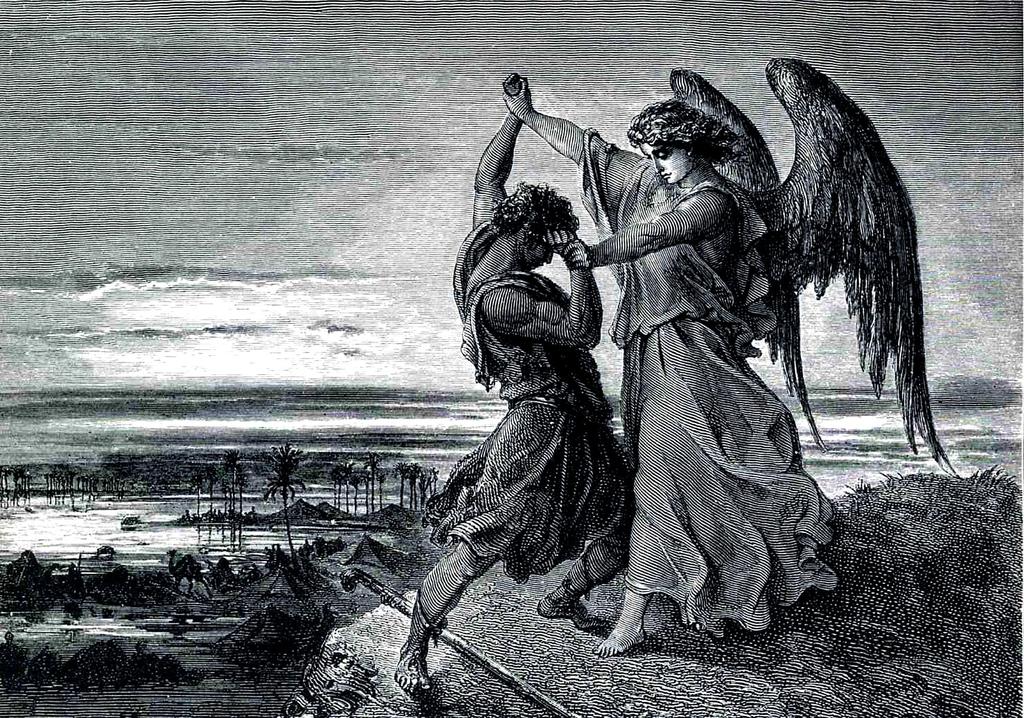 Gustave Doré, Jákob zápasí s andělem(1855) - ANDĚLÉ A JÁKOB -