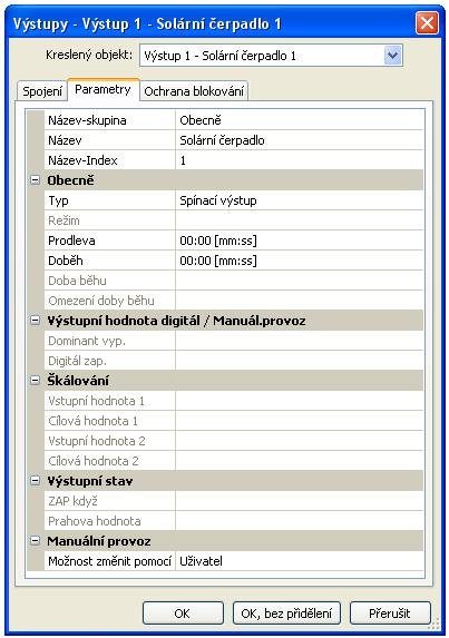 Funkční datové objekty / Přístroje s technologií X2 Výstupy Dvojitým kliknutím myši se dostanete do menu s parametry. Nejprve je kreslený objekt považován za nepoužívaný.