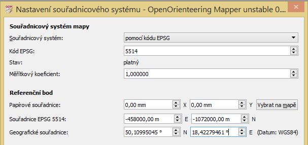 Nastavení souřadnicového systému v OO Mapperu V základu je zabudováno nastavení pro UTM S-JTSK (nebo jakýkoliv další souř.