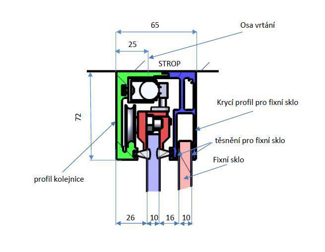Spodní U profil pro fixní sklo