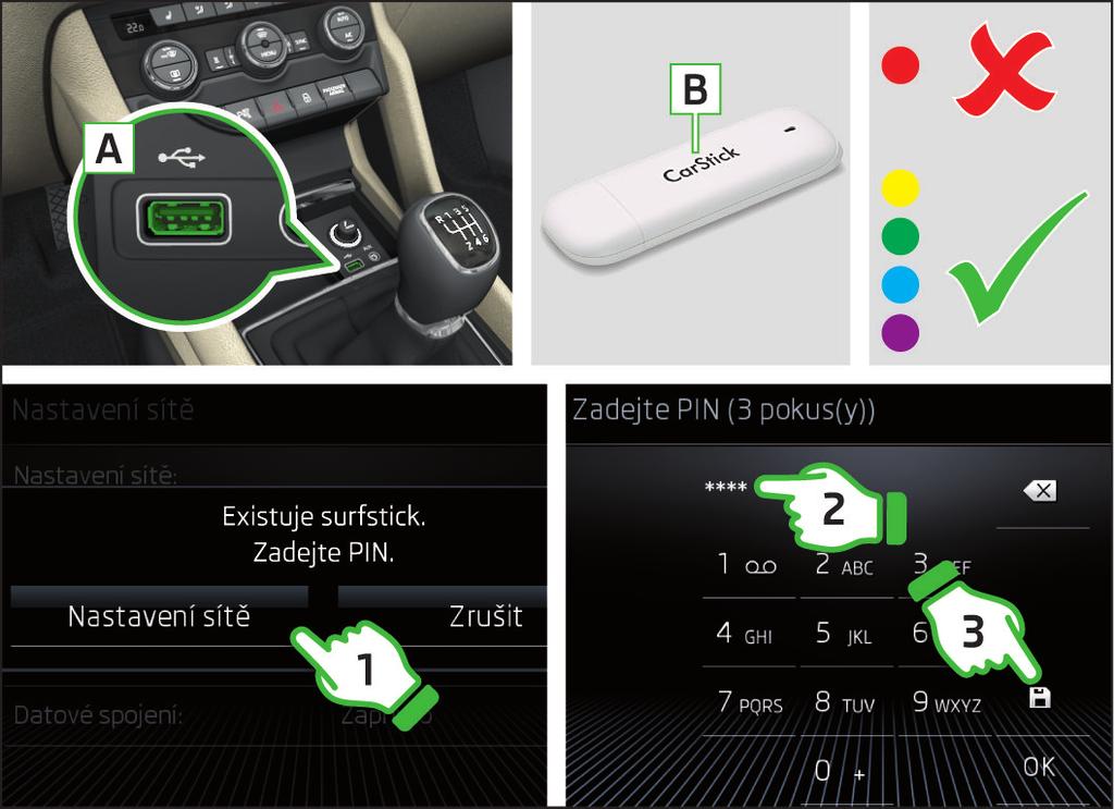 Vytvoření spojení pomocí zařízení CarStick Při prvním použití zvolte nastavení datových služeb a vyberte požadovaného poskytovatele