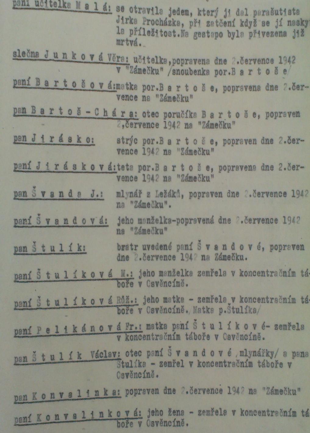 Příloha č. 18c Antonie Bartošová, jmenný seznam popravených (SOA Zámrsk, fond MLS Chrudim 1945 1948, Jmenný seznam popravených, s. 20.