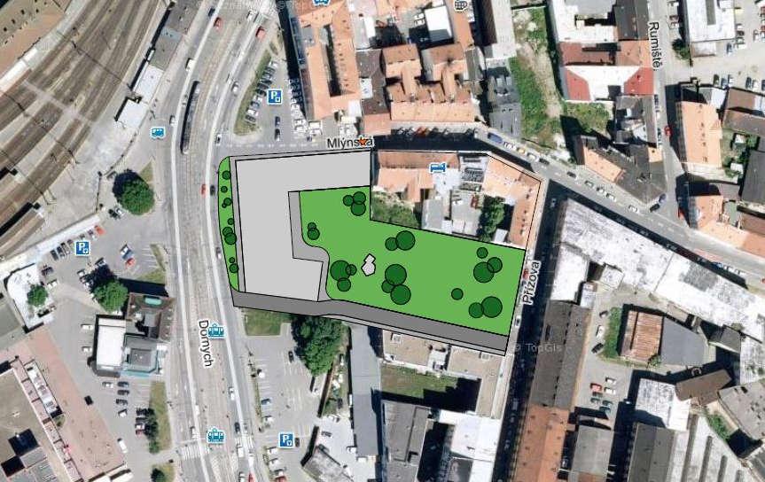 Vedení kolektoru také omezuje výstavbu podzemních garáží v této části. Nicméně ty mohou být umístěny na severní straně pozemku při ulici Mlýnská.
