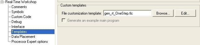 KAPITOLA 3. POUŽITÉ NÁSTROJE 17 peert.tlc Systémový TLC soubor, kterým je target definován (viz tabulka 3.1). gen rt OneStep.tlc Upravený soubor example file process.tlc. Slouží pro vytváření uživatelských souborů při procesu generování kódu.