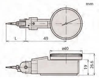 Technické parametry Měřicí dotek Závit M 1,4 x 0,3 Volitelné příslušenství je uvedeno na konci kapitoly páčkových úchylkoměrů.