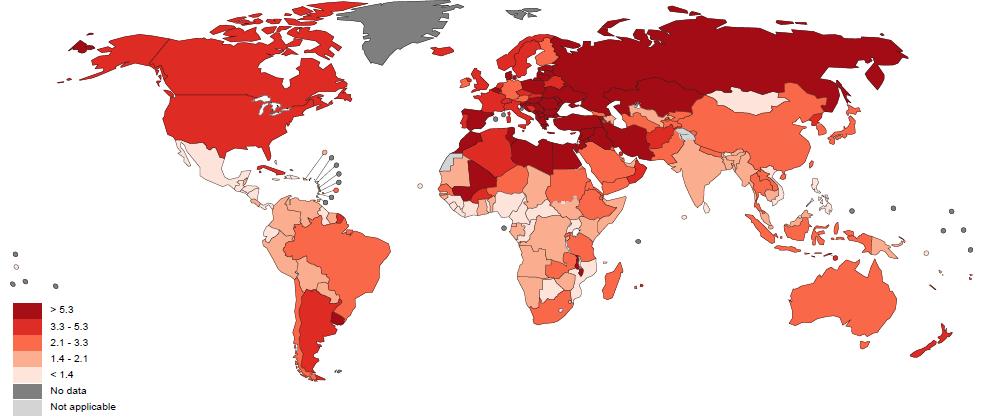 (země s vysokým HDI= human development index) Age-standardized incidence 2012,