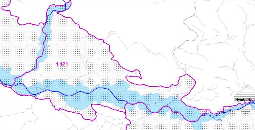 Hranice rajonu navrhujeme změnit vyjmutím poříční zóny na soutoku Jizery a Labe jak z HGR 1171, tak i HGR 1172 a vytvořit z ní nový HGR 1173 (obrázek 10-7).