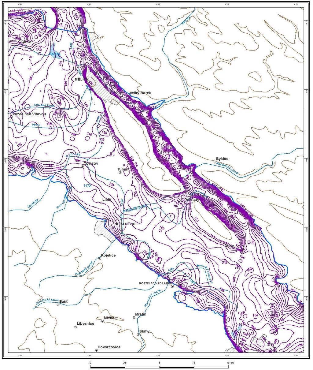 fluviálního kužele jsou zřetelná paleokoryta, ve kterých se mocnost štěrkopískových sedimentů ppohybuje až okolo 20 m.