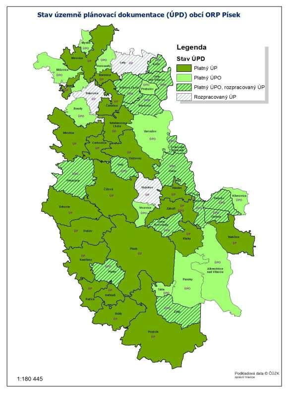 Stav územně plánovací dokumentace obcí K závěru roku 2017 mělo platný územní plán obce (ÚPO) 25 obcí, územní plán (ÚP) 21 obcí, rozpracováno bylo 17 územních plánů a 1 změna ÚP.