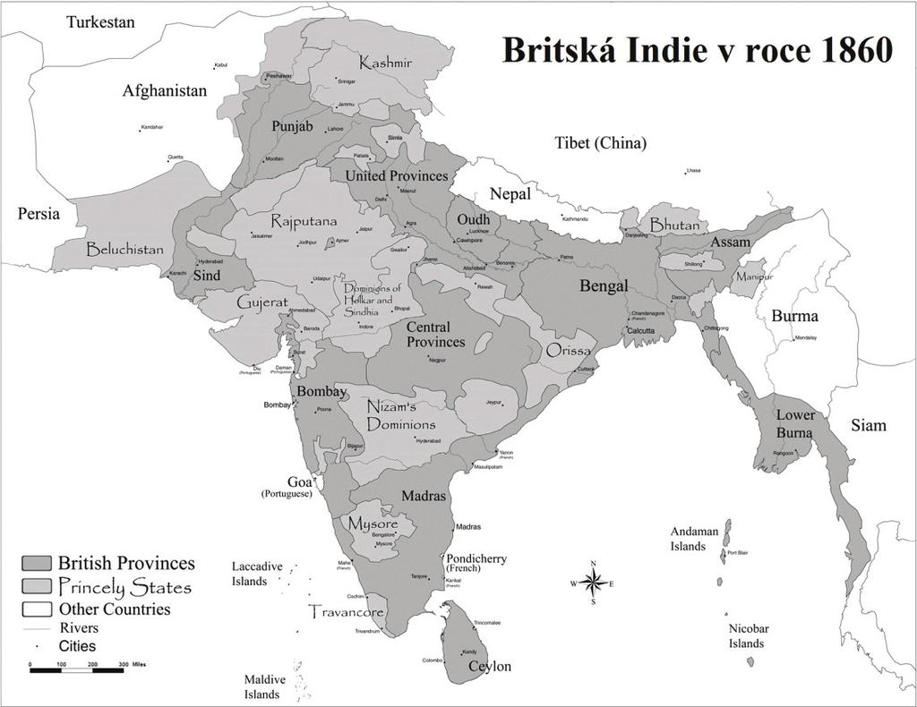Obr. 1: Britská Indie v roce 1860