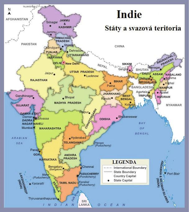 Obr. 7: Administrativní rozdělení Indie