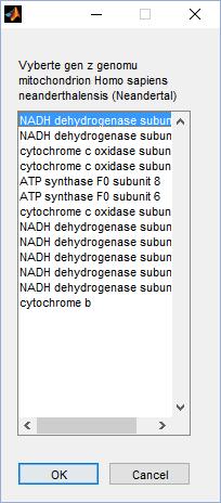 Uživatel si může ze seznamu názvů sekvencí z GenBank souborů viz Obrázek 46 vybrat dvě až všechny sekvence.