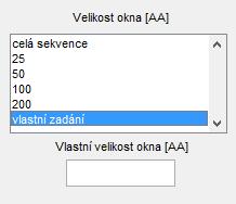 Další možnosti jsou volitelné. Dle potřeby si uživatel může vybrat z možnosti analýzy celé sekvence naráz nebo klouzavým oknem s variabilní velikostí počtu aminokyselin.