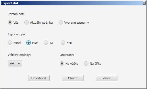 19 Obrázek 18: Dialog exportu dat Volitelně lze na sestavách sloupce skrýt či zobrazit po kliknutí na znaménko + v záhlaví tabulky (funkcionalita může být na konkrétních tabulkách vypnuta).