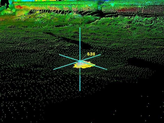 3. Zpracování měření Obr. 24 - Vymodelovaný bod 538 V patře 0m byl polygon veden od katedrály k páteřní štole.