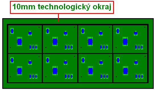 Obrázek 7 - Standardní velikost okraje je 10mm Hrany technologického okraje, stejně jako u jednotlivých DPS,