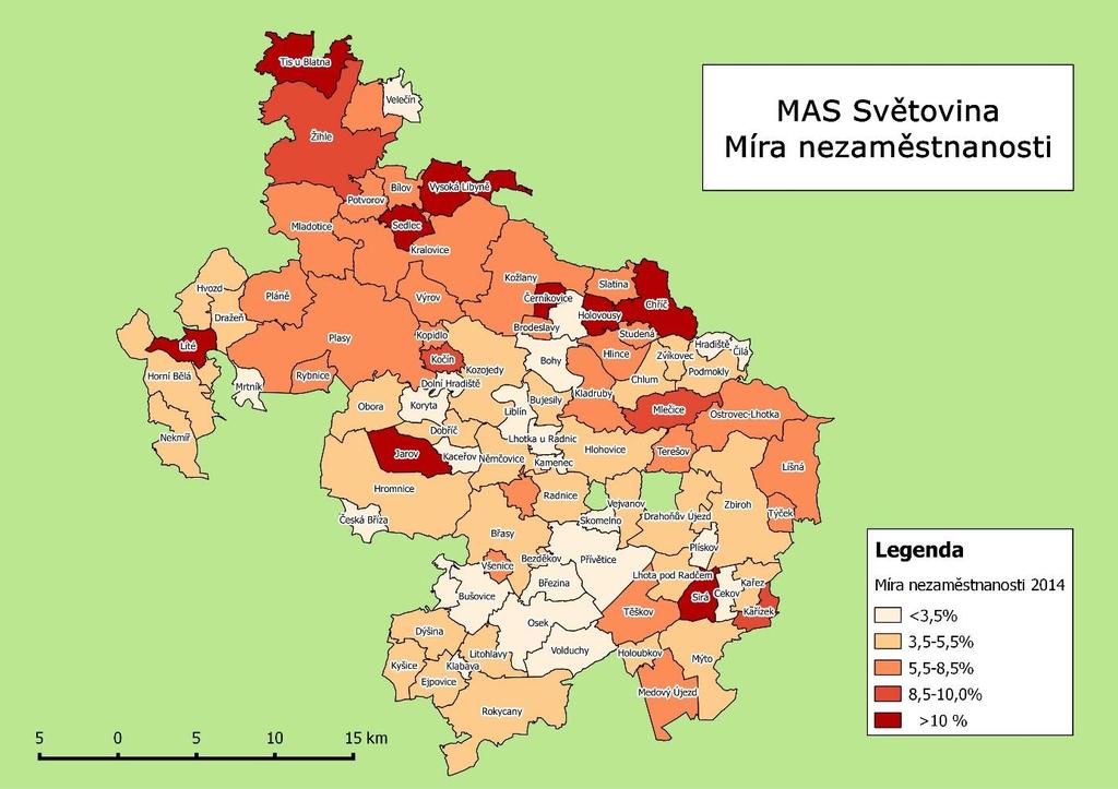 Obrázek 10 Míra nezaměstnanosti 2014 (MPSV) 3.1.11 Podnikatelské subjekty Celé území MAS patří mezi zemědělsko-průmyslové oblasti. Průmyslová výroba převládá spíše na Rokycansku.