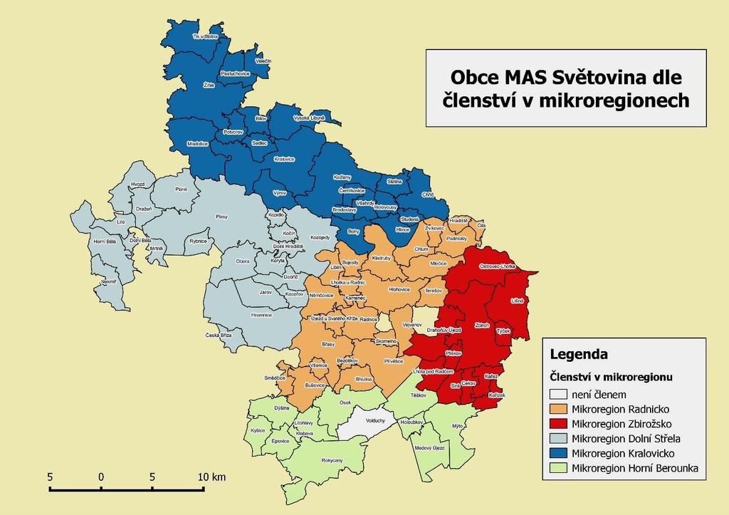 Tabulka 1 Mikroregiony na území MAS Světovina spolupráce při ochraně zájmů jednotlivých obcí a rozvoji území.