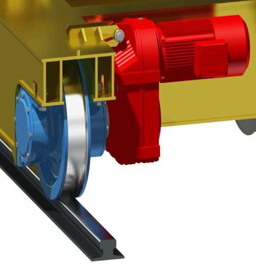 SPECIFIKACE ZAŘÍZENÍ A POPIS KONSTRUKCE Čelisťová brzda 1.5 POJEZD JEŘÁBOVÉ KOČKY Mechanismus pojezdu jeřábové kočky se skládá z pohonu, který je propojen s redukční převodovkou.