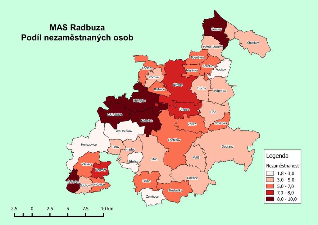 Tab. 8: Porovnání podílu nezaměstnanosti Data k 1.