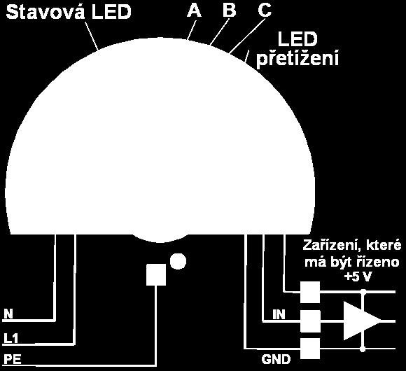 Elektrické připojení zátěže k bezkontaktní verzi výstupu modelu napájeného z vedení střídavého napětí. 5.1.