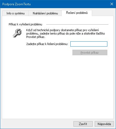264 Příkaz pro řešení problému Příkazy pro řešení problémů se používají k řešení konkrétních problémů s výkonem nebo chováním, které byly diagnostikovány pracovníkem technické podpory ZoomTextu.