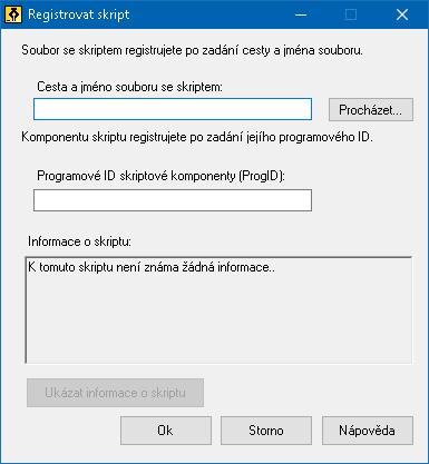 Kapitola 12 Tvorba skriptů 275 3. V dialogu Správce skriptů stiskněte tlačítko Registrovat skript... Otevře se dialog Registrovat skript. 4.