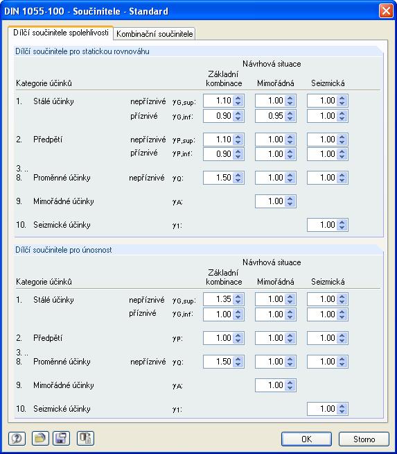 3 Práce s modulem RF-COMBI 2006 3.3.1.4 Součinitele Dialog Součinitele otevřeme kliknutím na tlačítko [Součinitele]. Dialog se skládá ze dvou záložek.